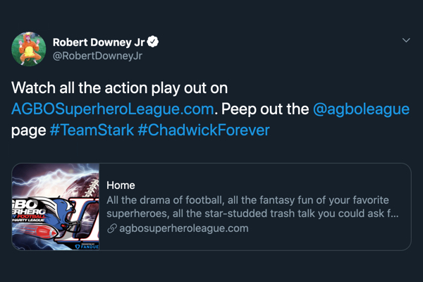 Watch all the action play out on http://AGBOSuperheroLeague.com. Peep out the @agboleague page #TeamStark #ChadwickForever